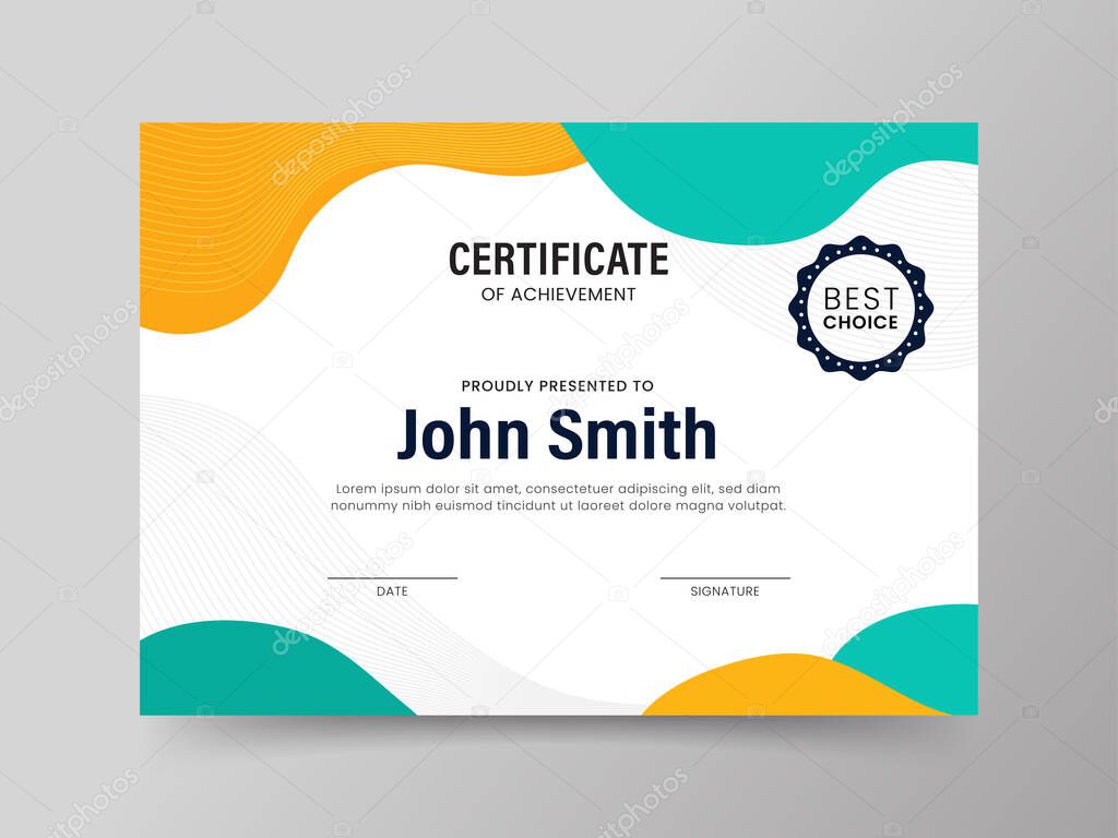 Vector Certificate Of Achievement Template On Gray Background.