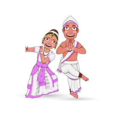 Young Couple Performing Sattriya Classical Dance Of Assam In Traditional Attire. clipart