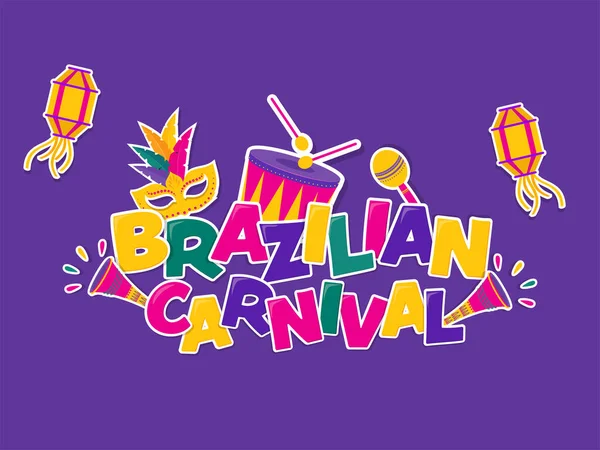 Fuente Carnaval Brasileño Papel Colorido Con Linternas Instrumentos Música Máscara — Vector de stock