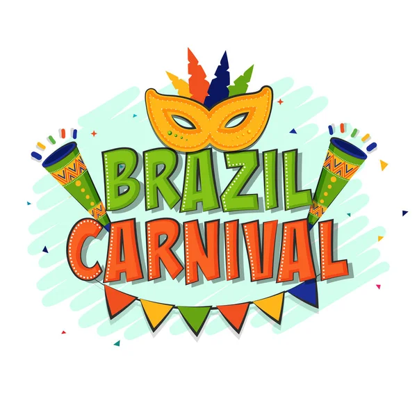 Carnaval Brasil Fuente Con Máscara Plumas Vuvuzela Banderas Bunting Manchas — Vector de stock