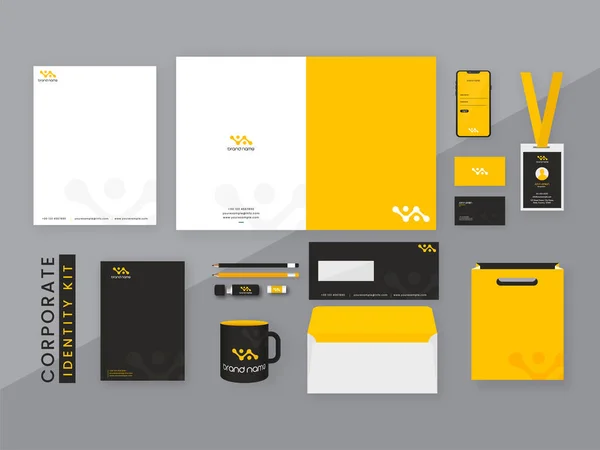 Presentatie Van Corporate Identity Kits Grijze Achtergrond Voor Bedrijf — Stockvector