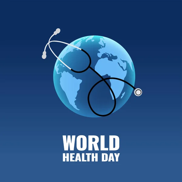 Концепция Всемирного Дня Здоровья Земной Глобус Стетоскоп Синем Фоне — стоковый вектор
