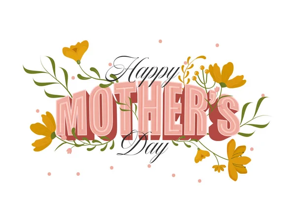 Stilvolle Happy Mother Day Lettering Mit Blumen Auf Weißem Hintergrund — Stockvektor