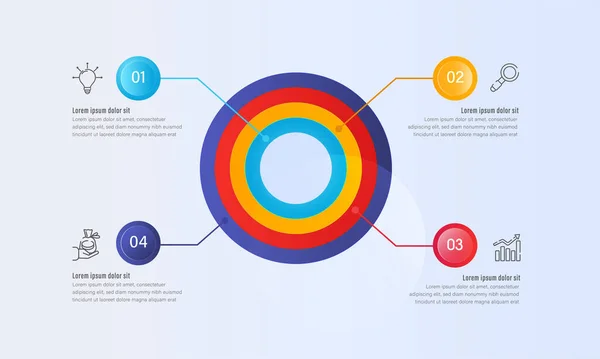 Business Infographic Timeline Banner Circular Layered Diagram Four Successive Steps — Stock Vector