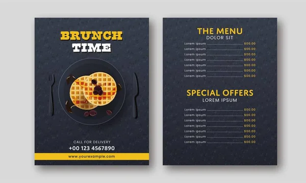 Brunch Time Menu Card Mallar Med Dubbel Sida Mörkgrå Färg — Stock vektor