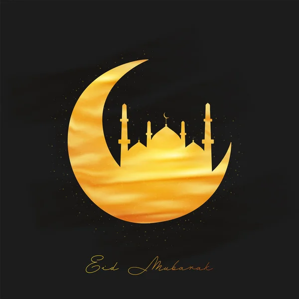 Złoty Eid Mubarak Font Paper Crumpled Crescent Moon Mosque Black — Wektor stockowy