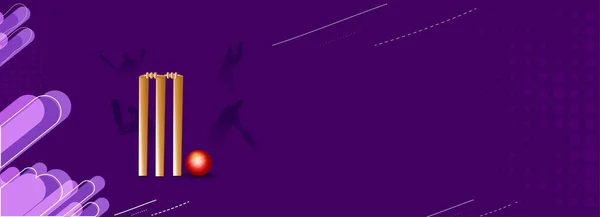 Golden Wicket Stump Med Röd Cricket Ball Silhouette Spelare Och — Stock vektor