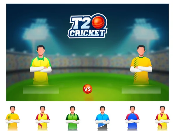 Giocatori Dei Paesi Partecipanti Alla Partita Cricket T20 Con Australia — Vettoriale Stock