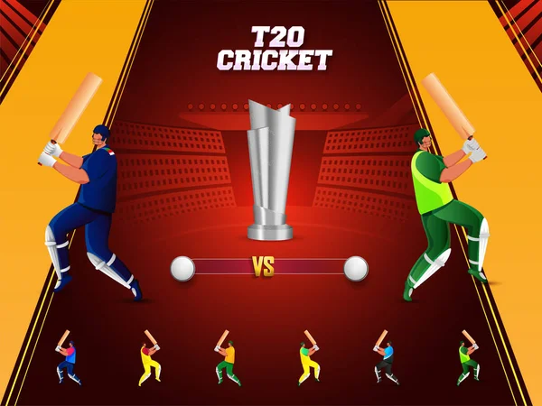 T20 Cricket Match Zwischen Indien Und Pakistan Batsman Mit Silver — Stockvektor