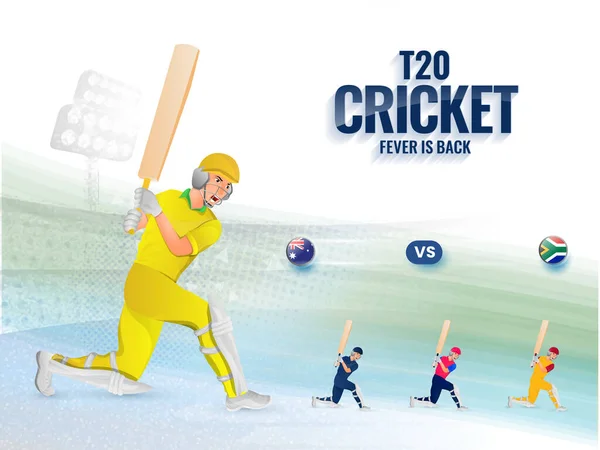 T20 Cricket Fever Está Volta Conceito Com Jogadores Massa Dos —  Vetores de Stock