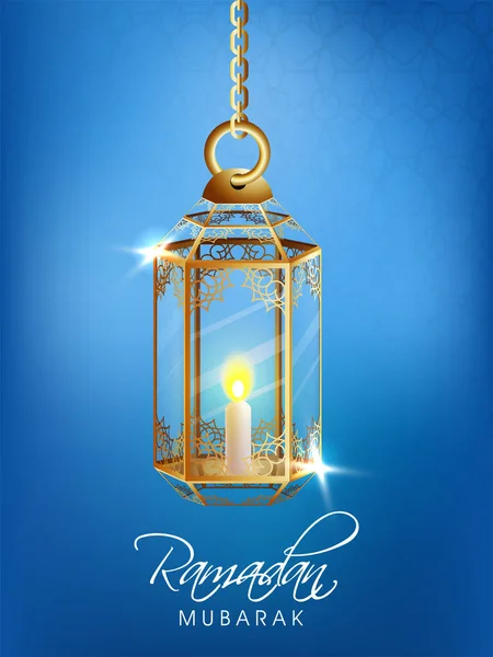 Ramadan Mubarak Konzept Mit Goldener Beleuchteter Laterne Hängt Blauem Islamischen — Stockvektor