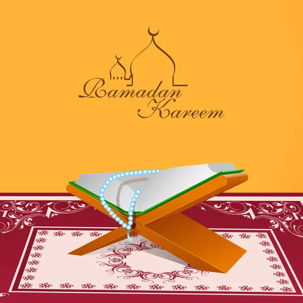 Ramadan Kareem Celebration Concept Realistic Holy Quran Book Tasbih Rehal — Stock vektor