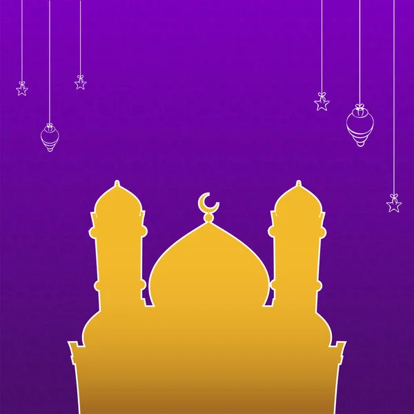 Lila Mandala Muster Hintergrund Dekorierte Sterne Laternen Hängen Aufkleber Moschee — Stockvektor