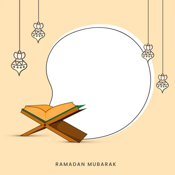 Ramadan Mubarak Biglietto Auguri Con Libro Aperto Santo Corano Rehal — Vettoriale Stock