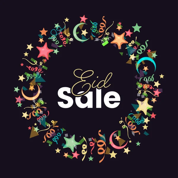 Eid Sale Poster Design Mit Kreisförmigem Rahmen Aus Sternen Halbmond — Stockvektor