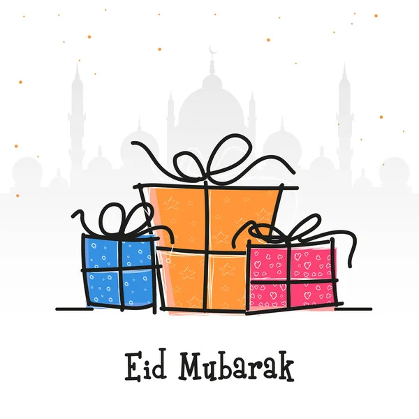 Concepto Celebración Eid Mubarak Con Cajas Regalo Creativas Sobre Fondo — Vector de stock