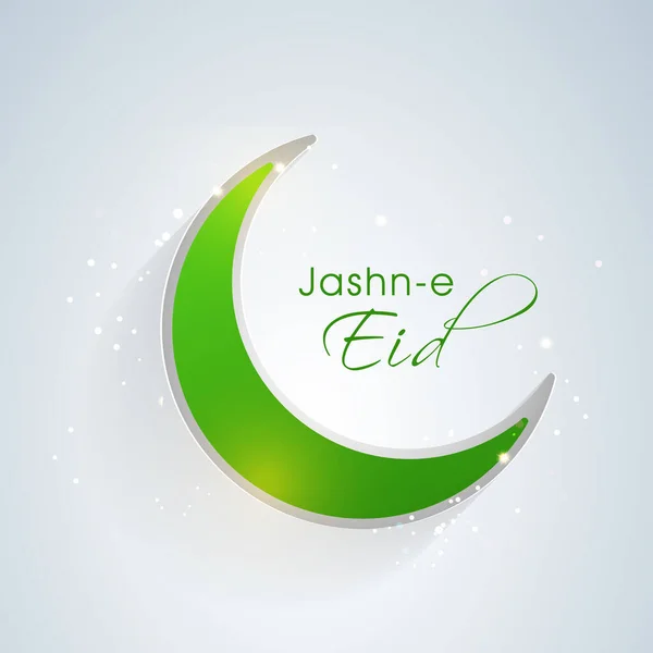 Fuente Jashn Eid Con Etiqueta Engomada Estilo Luna Creciente Verde — Vector de stock