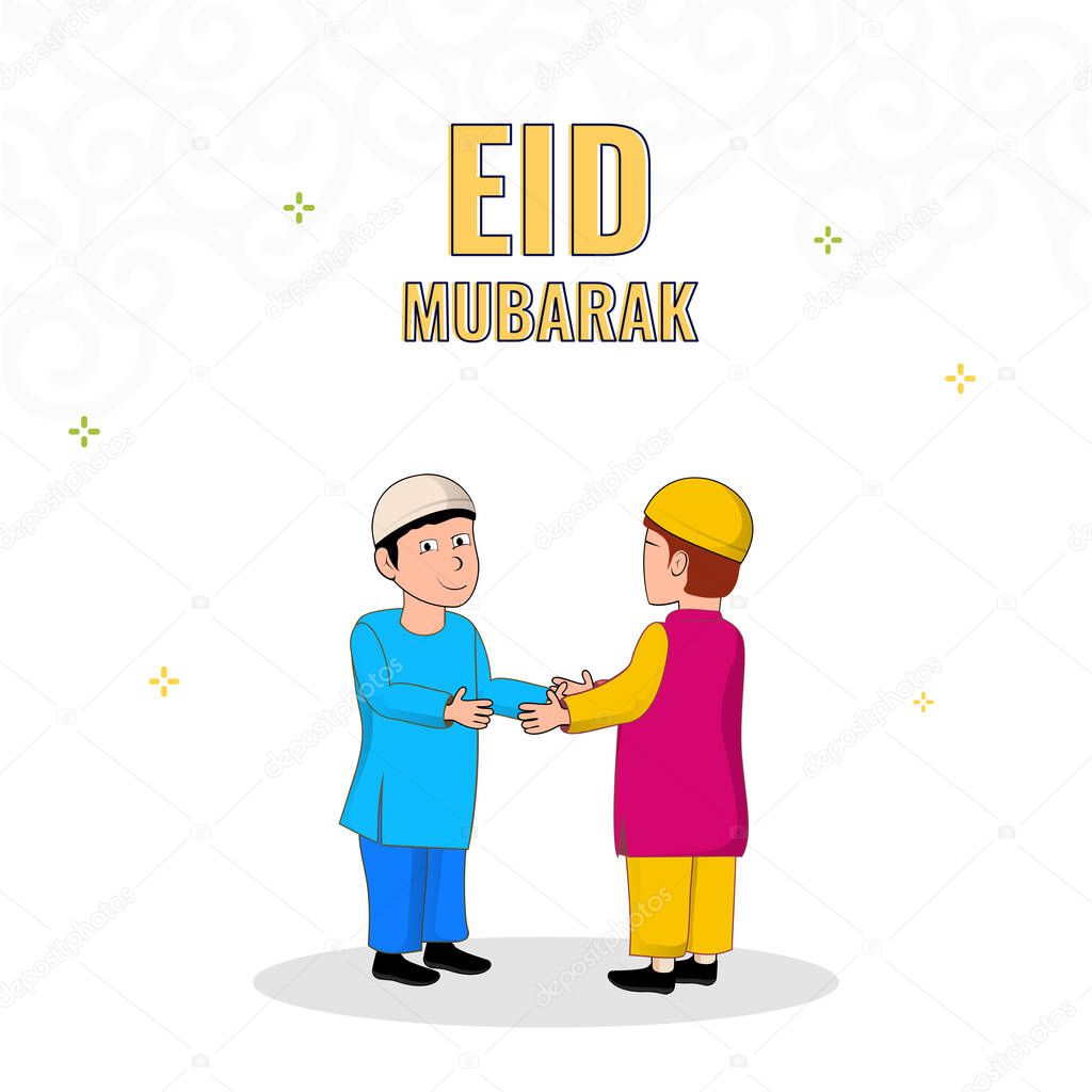 Muslim Young Boys Embrace And Wishing On The Occasion Of Eid Mubarak.