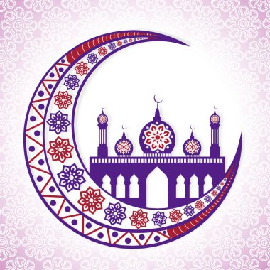 Müslüman Cemaati Festivali Süslü Ay, Beyaz ve Mor Mandala Örnekleri Üzerine Cami.