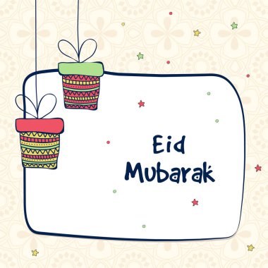 Bayram Mübarek Kutlama Konsepti Düz Hediye Kutuları Asılı, Beyaz ve Bej Çiçek Tasarımlı Yıldızlar.