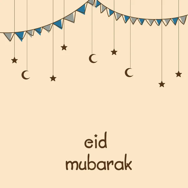 Biglietto Auguri Eid Mubarak Decorato Con Stelle Pensili Luna Mezzaluna — Vettoriale Stock