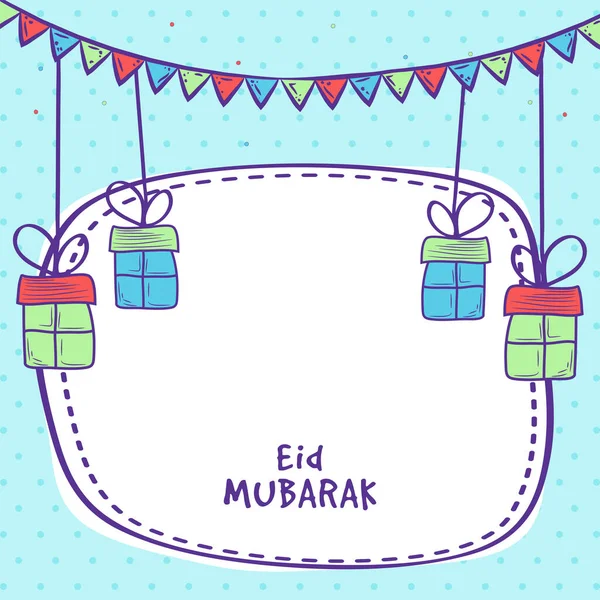 Eid Mubarak Greeting Card Flat Gift Boxes Hang Bunting Flags — Stock Vector