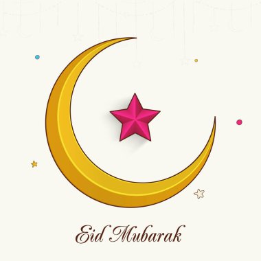 Mübarek Bayramı Hilal Ay ile Kutlama Kavramı, Beyaz Arkaplanda Yıldız.