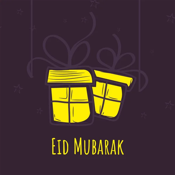 Eid Mubarak Greeting Card Flat Gift Boxes Purple Background — Image vectorielle