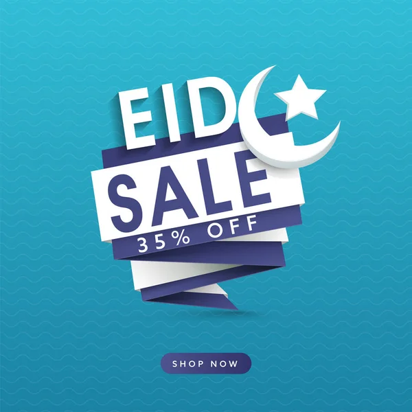 Eid Sale Poster Design Discount Offer Crescent Moon Star Blue — Vector de stock