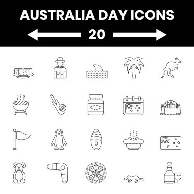 Siyah Taslak Avustralya Gündüz Simgesi veya Sembol Seti.