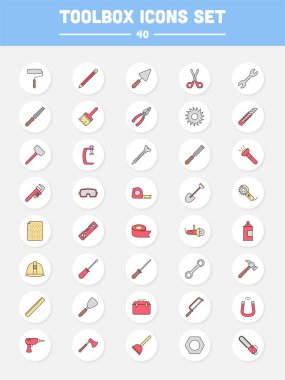 Çember Arkaplanda 40 Renkli Tamir Aracı Düz Simgesi Ayarlandı.