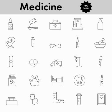 Siyah Doğrusal Biçim 25 Beyaz Arkaplanda İlaç Simgesi.