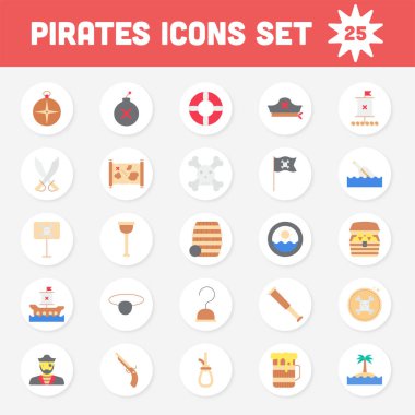 Çember Arkaplanda Renkli Korsanlar Düz Simgesi Ayarlandı.