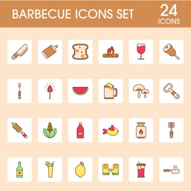 Düz Biçimli Renkli Barbekü Simgeleri.