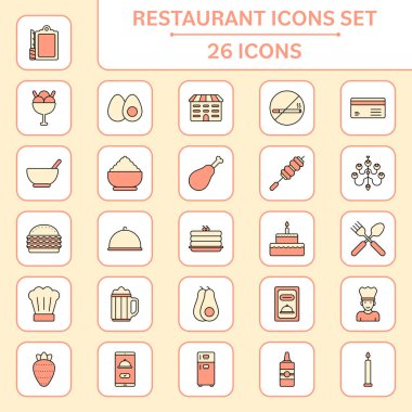 Sarı ve Turuncu Restoran Meydanı Simgesi Düz Tarzda Ayarlandı.