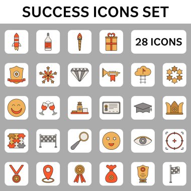 Renkli Başarı Dizisi Kare Arkaplanındaki Düz Simge.