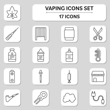 17 Vaping Black Stroke Simgesi Gri ve Beyaz Meydan Arkaplanında.