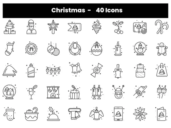 Black Outline Set Christmas Icon Symbol — Archivo Imágenes Vectoriales