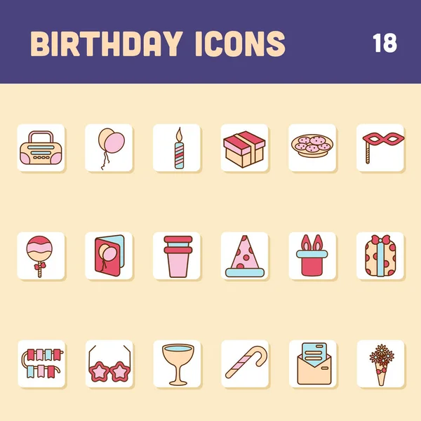 Colorful Set Birthday Icons Flat Style — Vector de stock