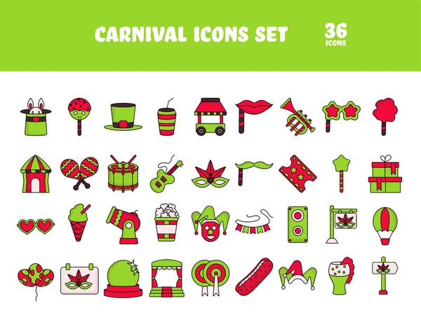 Rode Groene Kleur Set Van Carnaval Icoon Platte Stijl — Stockvector