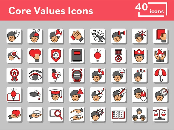 Colorful Set Core Values Flat Icon Symbol Square Background — Vector de stock