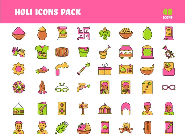 Holi Colorful Icon Set Flat Style — Vector de stock