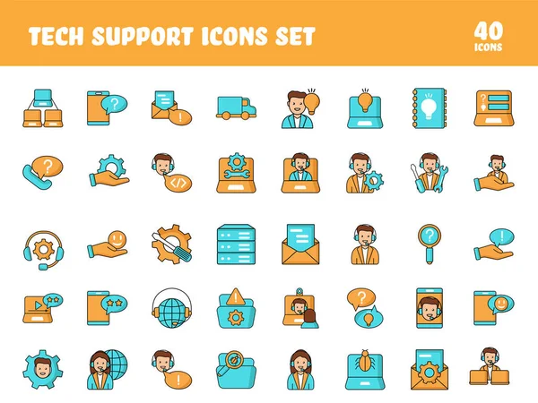 Set Tech Support Icon Symbol Orange Turquoise Color — Archivo Imágenes Vectoriales