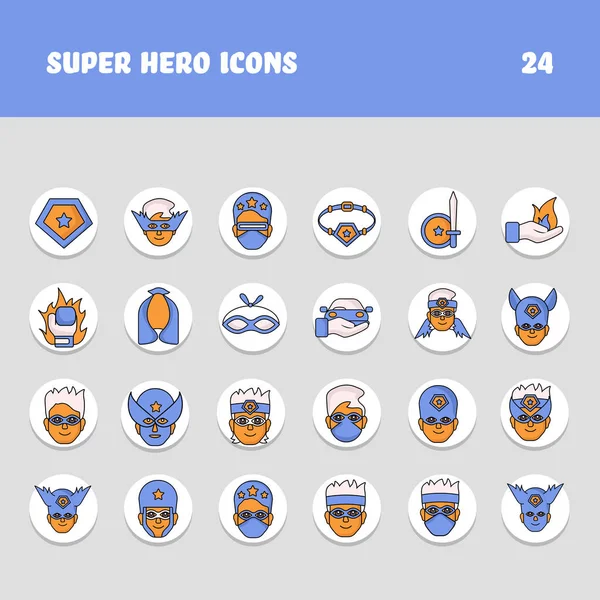 Orange Blue Color Set Superhero Icon Symbol Circle Background — Vector de stock