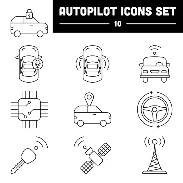 Black Line Art Set Autopilot Icons — Archivo Imágenes Vectoriales
