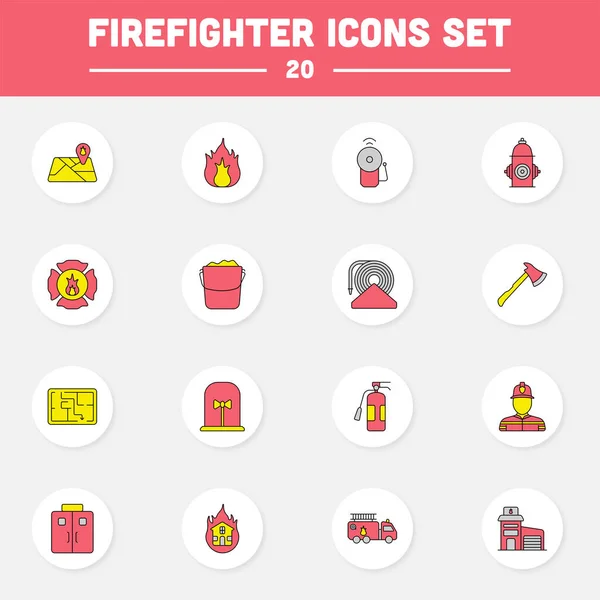 Red Yellow Color Set Firefighter Circle Icon Flat Style — Vector de stock