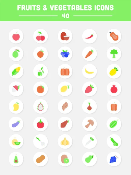 Fruit Vegetable Colorful Icon Set Circle Background — Image vectorielle