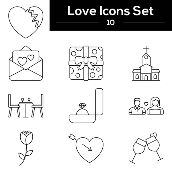 Set Love Icon Symbol Black Stroke — Vector de stock