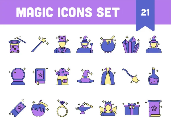 Purple Yellow Magic Flat Icon Set — Vector de stock
