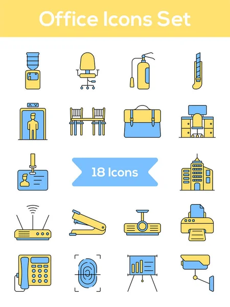 Conjunto Azul Amarillo Icono Plano Oficina Símbolo — Archivo Imágenes Vectoriales